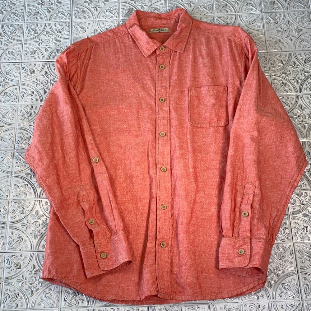 Paradise Collection Men's Coral Orange Long Sleeve Button Down Shirt XL